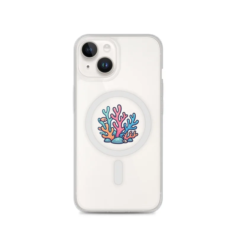 Coral Reef With An Orange Fish MagSafe Clear Phone Case, iPhone 14, 15, 16 and 17 case, cute sea creature, kids room decor, gift for ocean lovers