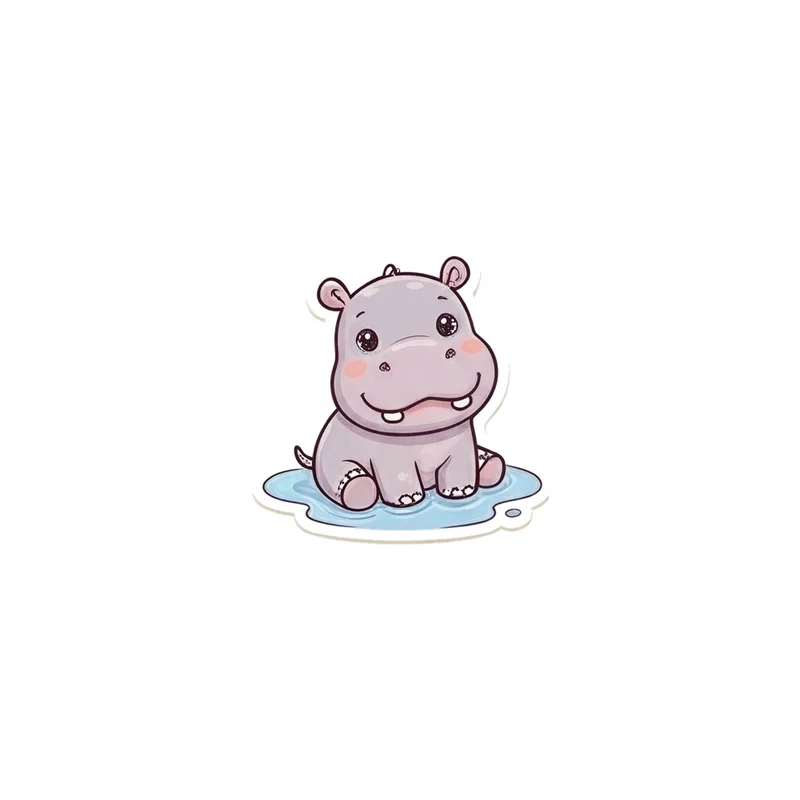 Hippo In A Puddle Fridge Magnet, kawaii baby hippo, bathroom decor, gift for hippo lovers