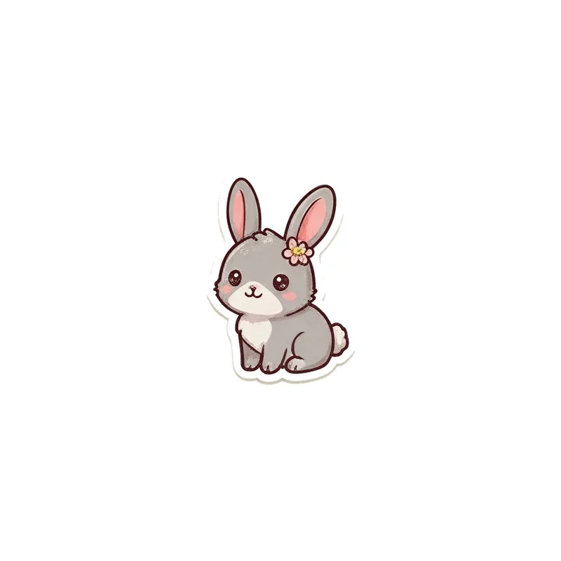 Grey Bunny With A Flower Fridge Magnet, kawaii rabbit, spring nursery decor, gift for bunny lovers