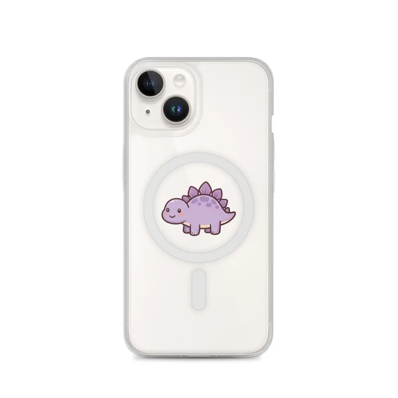 Purple Baby Stegosaurus MagSafe Clear Phone Case, iPhone 14, 15, 16 and 17 case, kawaii dinosaur, kids room decor, gift for dino fans