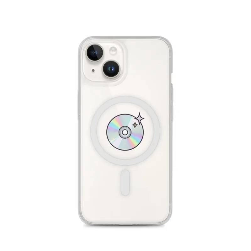 Sparkling CD MagSafe Clear Phone Case, iPhone 14, 15, 16 and 17 case, y2k cd icon, gift for y2k fans