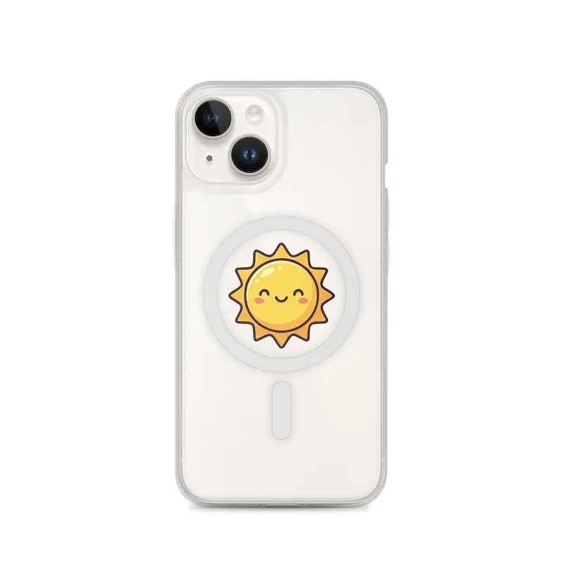 Smiling Sun MagSafe Clear Phone Case, iPhone 14, 15, 16 and 17 case, kawaii dinosaur, kids room decor, gift for dino fans