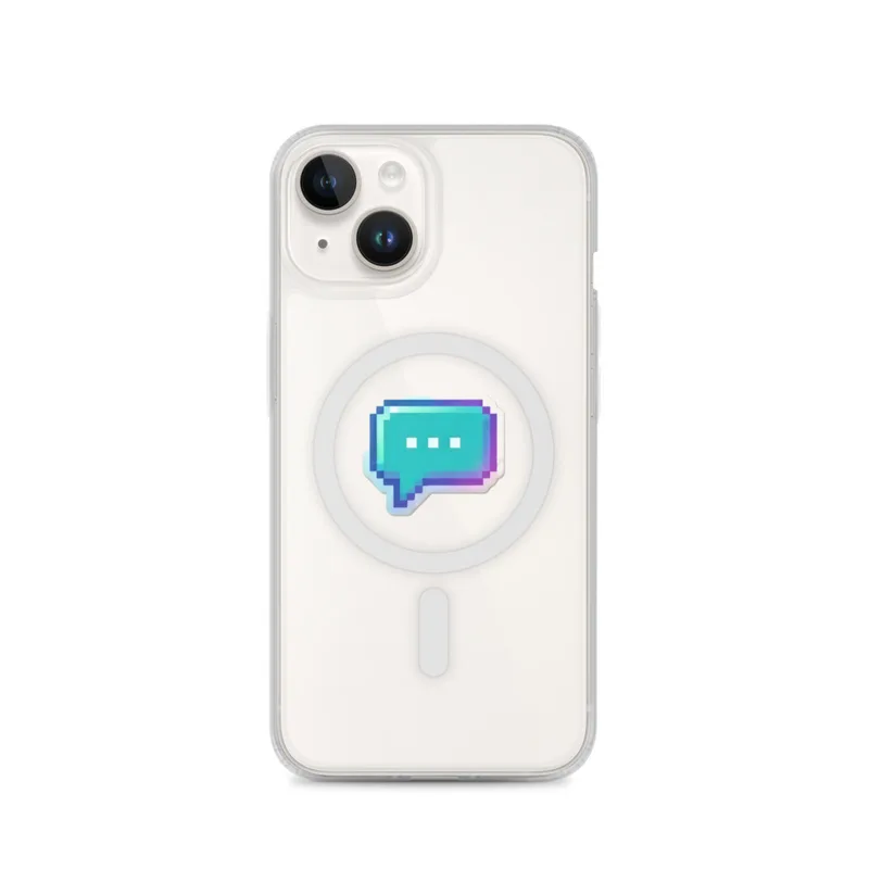 Pixel Chat Bubble MagSafe Clear Phone Case, iPhone 14, 15, 16 and 17 case, y2k icon, room decor, gift for y2k fans