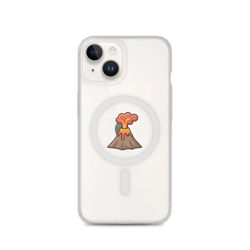 Lava Plume Volcano MagSafe Clear Phone Case, iPhone 14, 15, 16 and 17 case, kawaii dinosaur, kids room decor, gift for dino fans