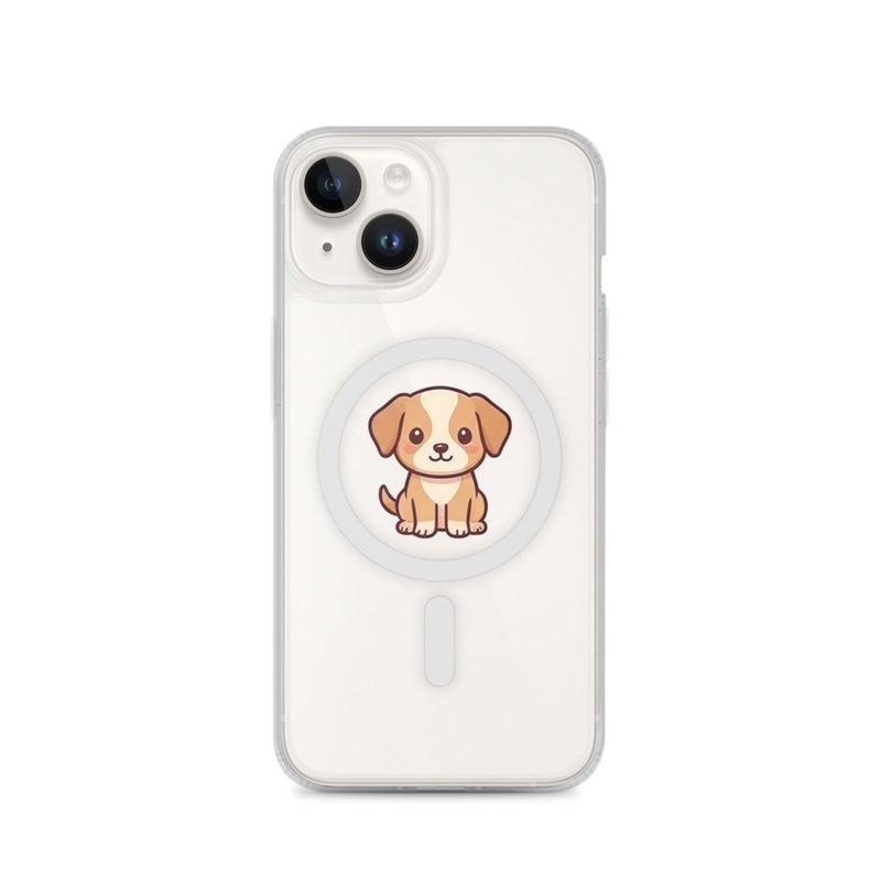 Golden Puppy iPhone 14, 15, 16 and 17 MagSafe Clear Phone Case, plaid dog lover gift, cozy phone accessory, brunch and park style