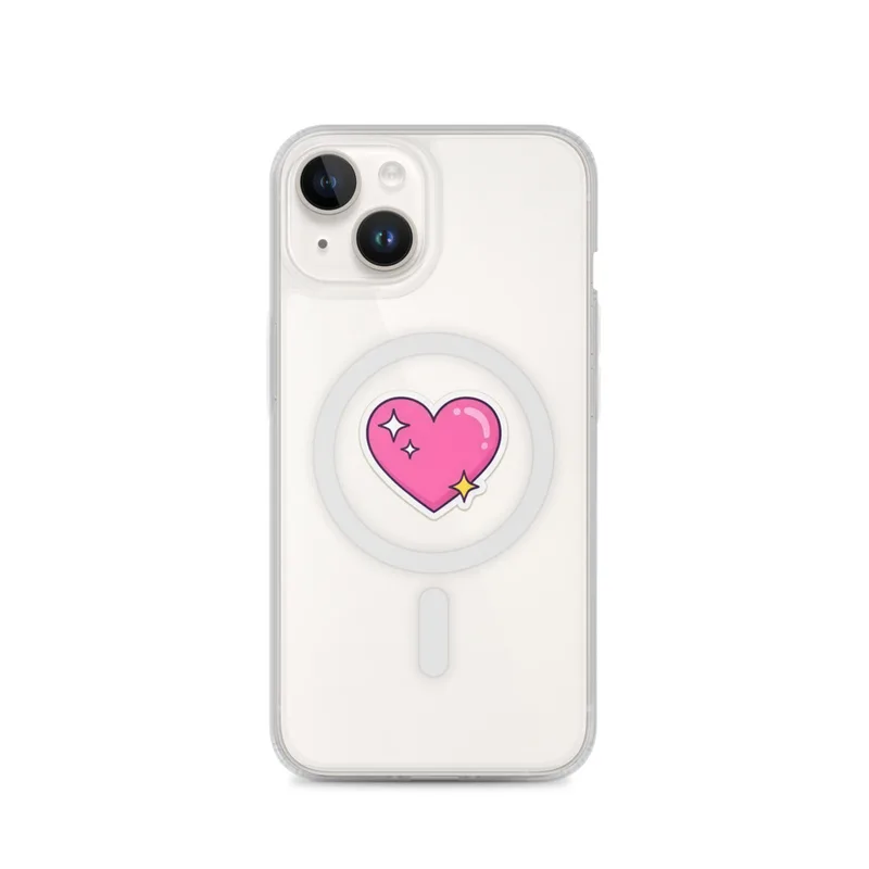 Hot Pink Sparkle Heart MagSafe Clear Phone Case, iPhone 14, 15, 16 and 17 case, y2k icon, room decor, gift for y2k fans