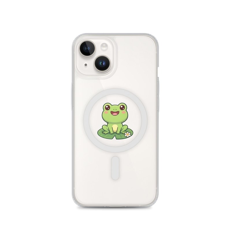 Happy Frog MagSafe clear iPhone 14, 15, 16 and 17 case, frog phone case, pastel tea design, cozy café gift