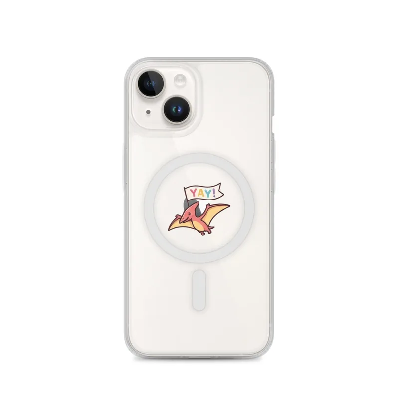 Yay Pterodactyl MagSafe Clear Phone Case, iPhone 14, 15, 16 and 17 case, kawaii dinosaur, kids room decor, gift for dino fans