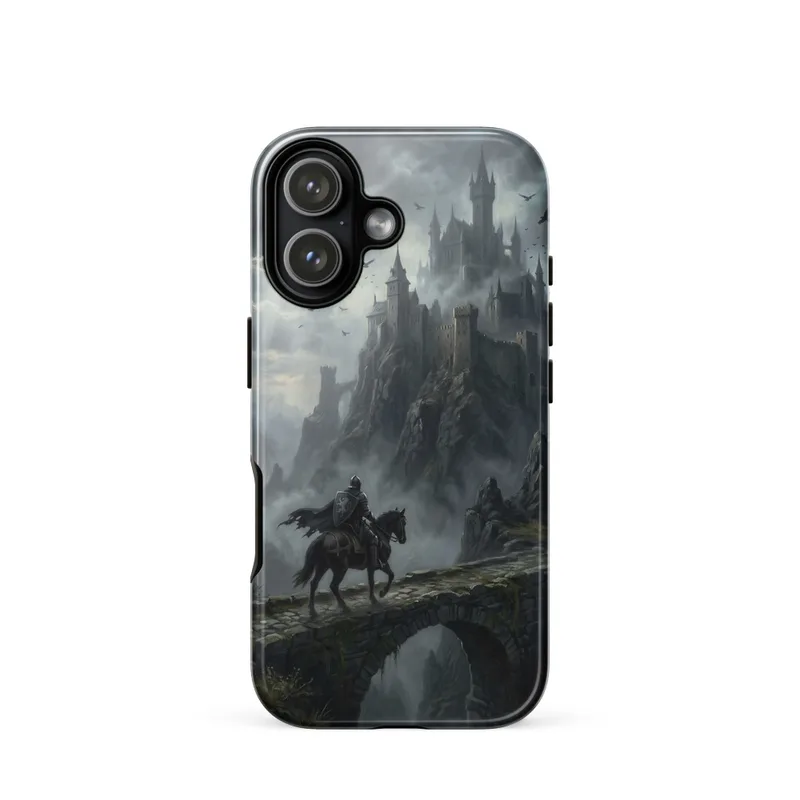 Knight on Horseback Tough Phone Case, iPhone 15, 16 and 17 case, dark fantasy art, medieval gift, gift for fantasy fans