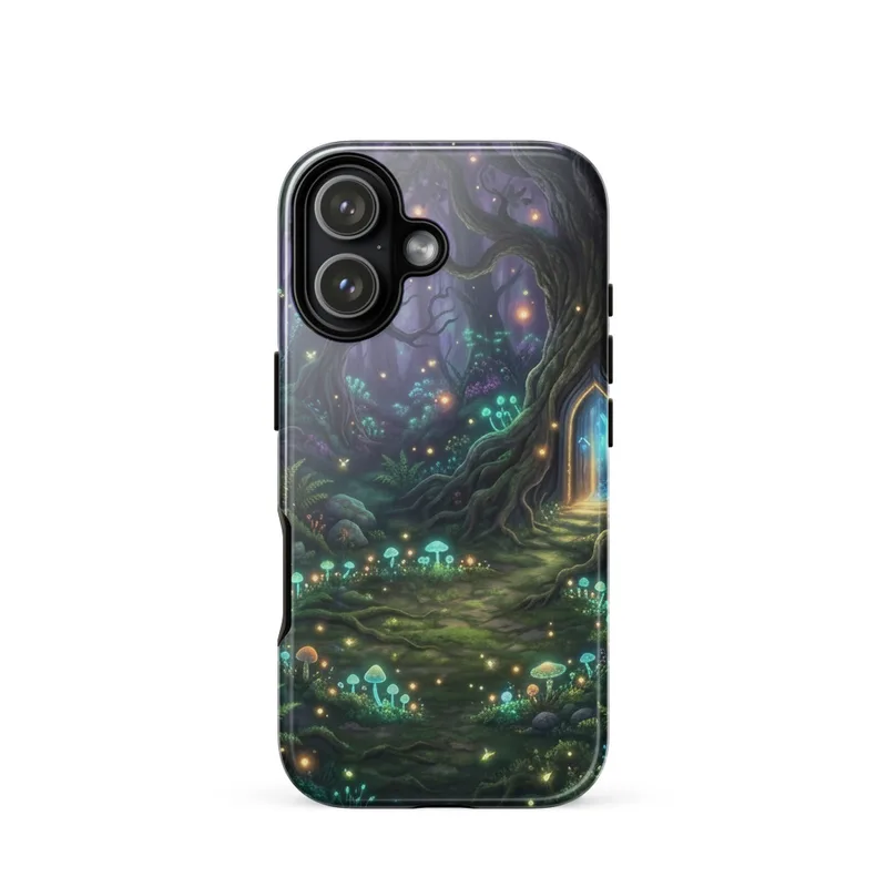 Glowing Fairy Ring Clearing Tough Phone Case, iPhone 15, 16 and 17 case, fantasy forest art, dreamy storybook gift