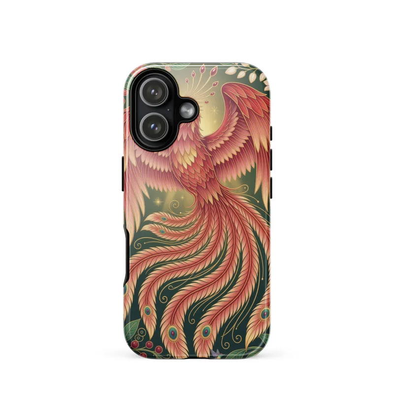 Phoenix Rising in Flight Tough Phone Case, art nouveau fantasy, floral botanical, romantic gift, iPhone 15, 16 and 17 case