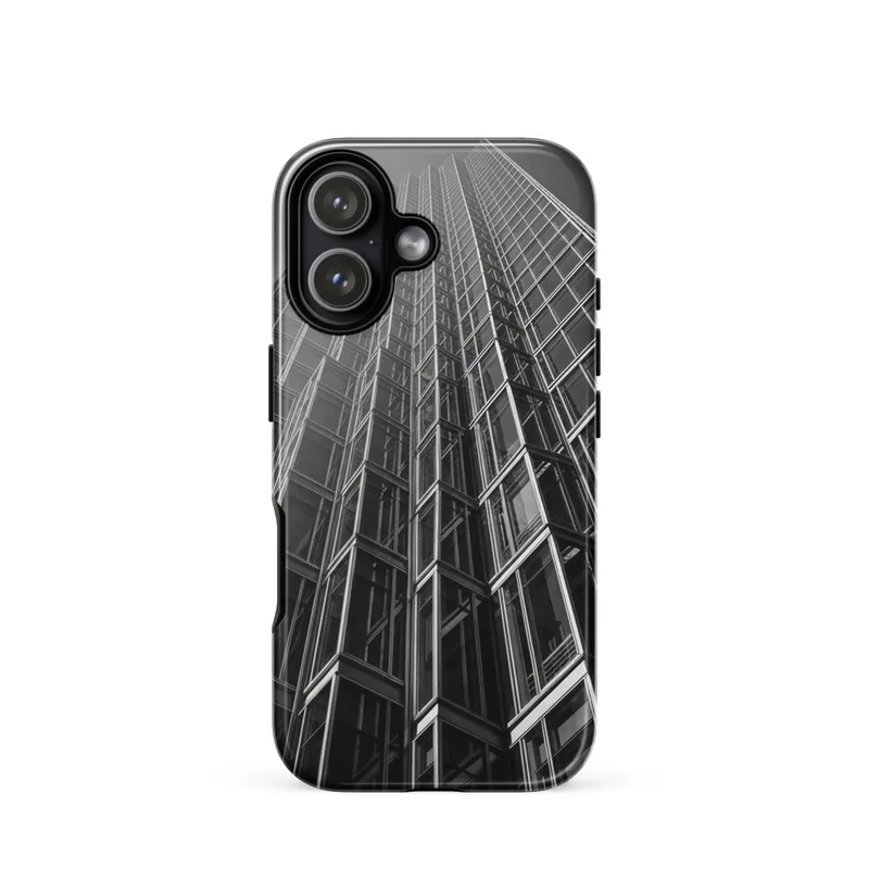 Glass Skyscraper Facade Tough Phone Case, iPhone 15, 16 and 17 case, monochrome geometric design, modern architecture gift