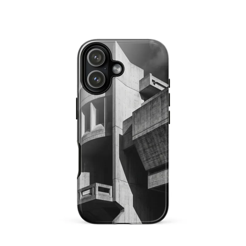 Brutalist Concrete Building Tough Phone Case, iPhone 15, 16 and 17 case, monochrome architecture photography, geometric design, architecture gift