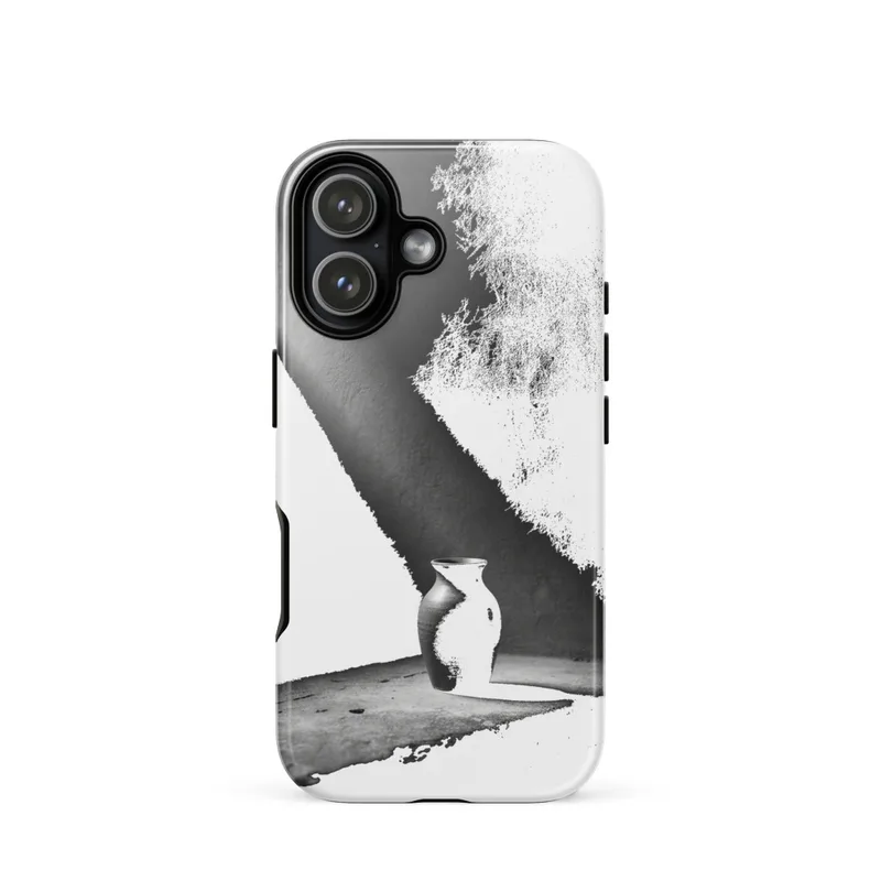 Lone ceramic vase on a bare ledge Tough Phone Case, iPhone 15, 16 and 17 case, black and white art, minimalist gift