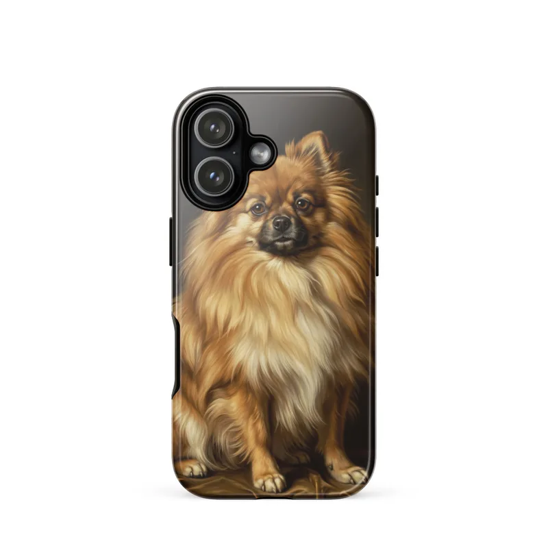 Pomeranian Dog Portrait Tough Phone Case, iPhone 15, 16 and 17 case, Dutch master style, dramatic lighting, dog lover gift, royal pet art