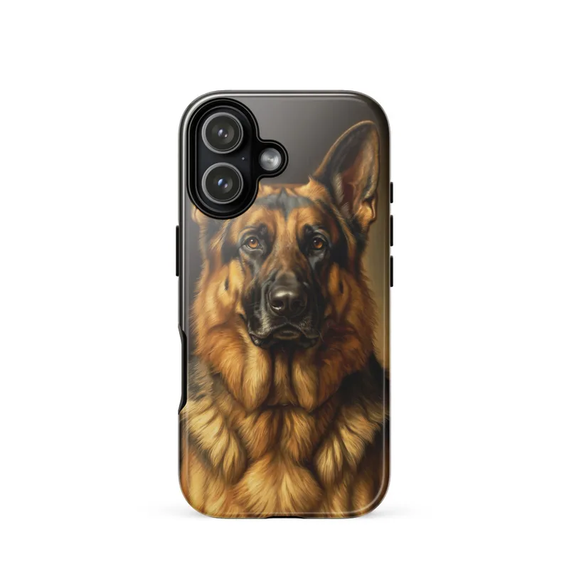 German Shepherd Tough Phone Case, iPhone 15, 16 and 17 case, Dutch master oil painting, dark classical art, dog lover gift