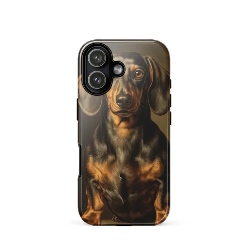 Dachshund Portrait Tough Phone Case, iPhone 15, 16 and 17 case, Dutch master dog art, gift for Dachshund lovers