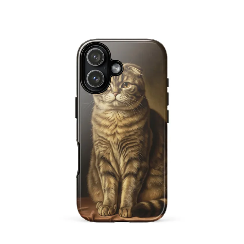 Scottish Fold Cat Tough Phone Case, iPhone 15, 16 and 17 case, Dutch master cat portrait, regal gift for cat lovers