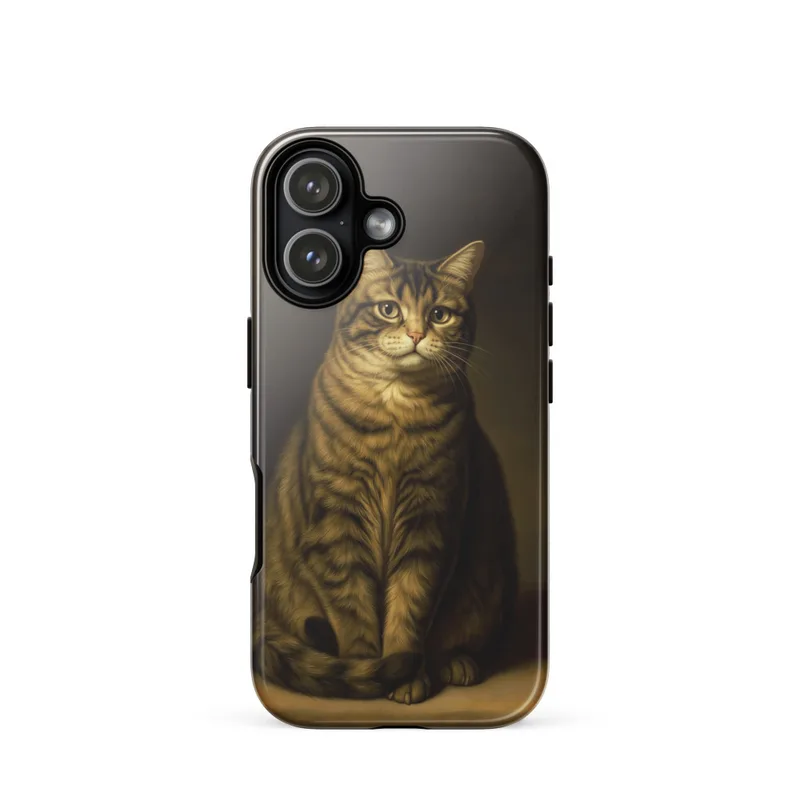 Persian Cat Portrait Tough Phone Case, Dutch master style, dark moody art, cat lover gift, iPhone 15, 16 and 17 case