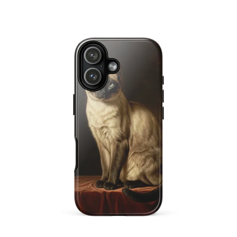 Siamese Cat Tough Phone Case, Dutch master style, regal cat portrait, iPhone 15, 16 and 17 case, cat lover gift