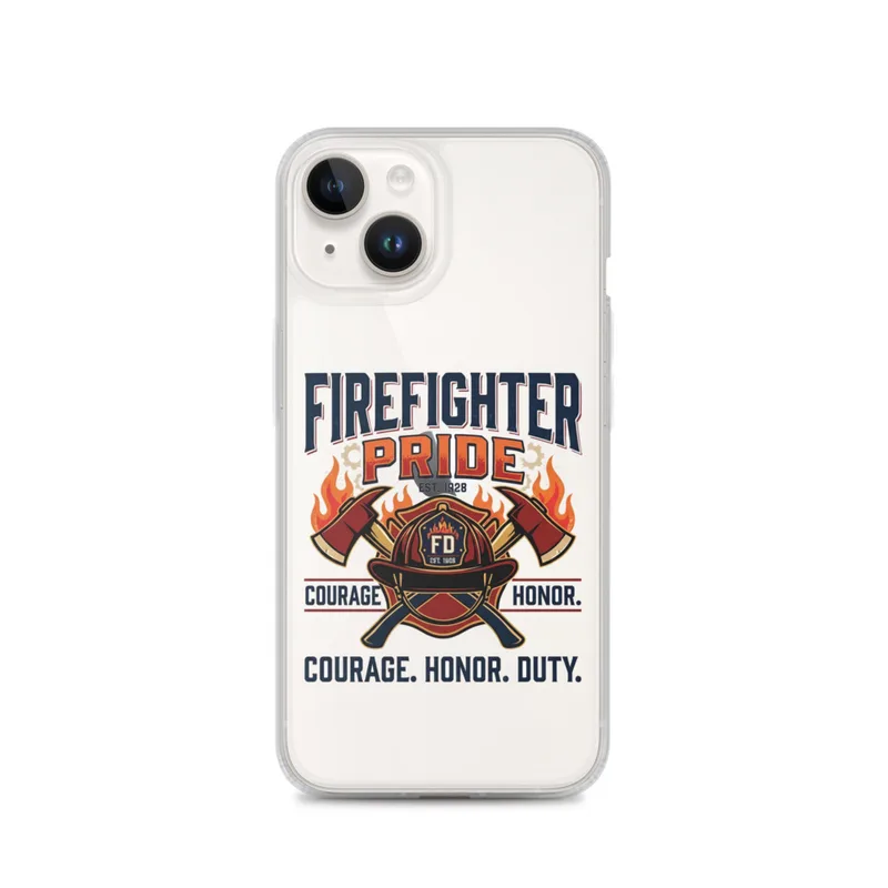 Firefighter Clear Phone Case, iPhone 14, 15, 16 and 17 case, bold typography, profession pride gift, first responder gift