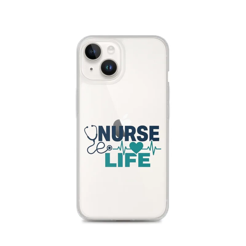 Nurse Life (stethoscope) Clear Phone Case, iPhone 14, 15, 16 and 17 case, bold typography, nursing gift, profession pride