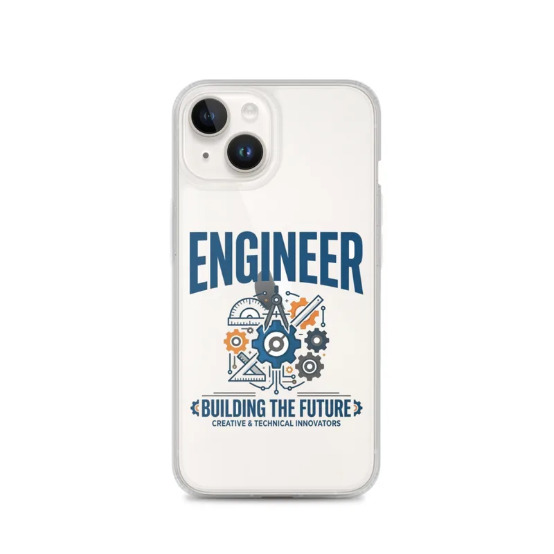Engineer Clear Phone Case, iPhone 14, 15, 16 and 17 case, bold typography, profession icon, modern design, gift for engineers