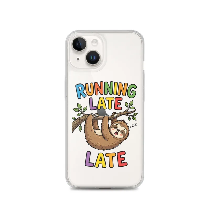 Sleepy Sloth Clear Phone Case, iPhone 14, 15, 16 and 17 case, cute cartoon, funny gift, playful sloth art design