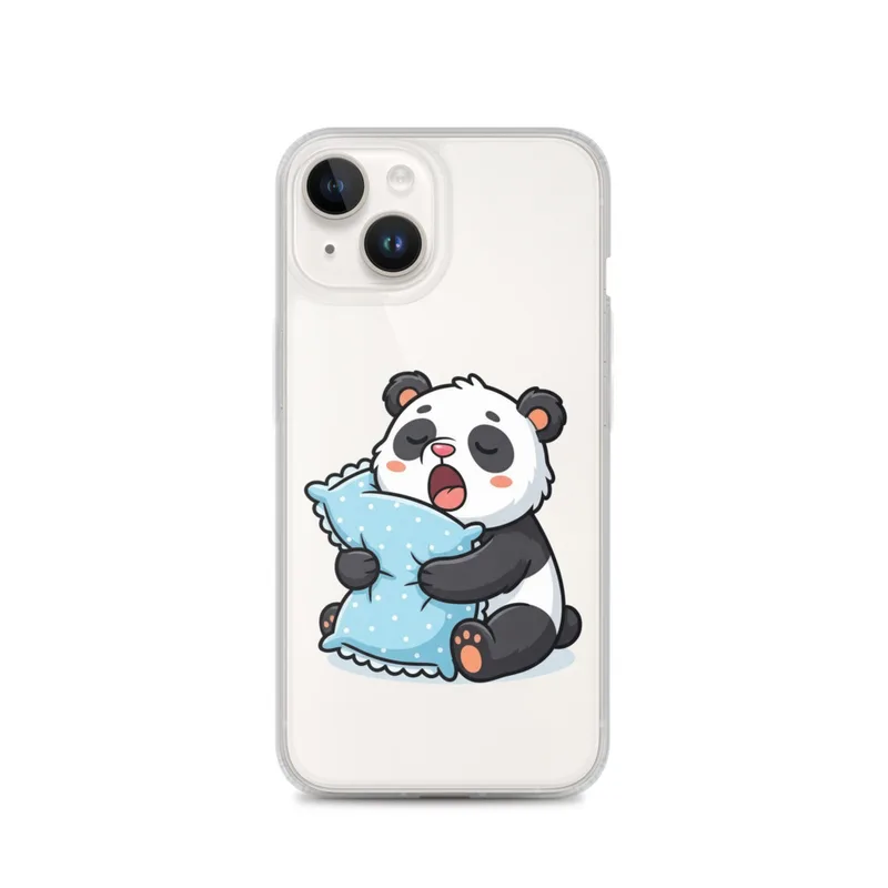 Yawning Panda Clear Phone Case, iPhone 14, 15, 16 and 17 case, funny cartoon design, cute panda illustration, nap lover gift