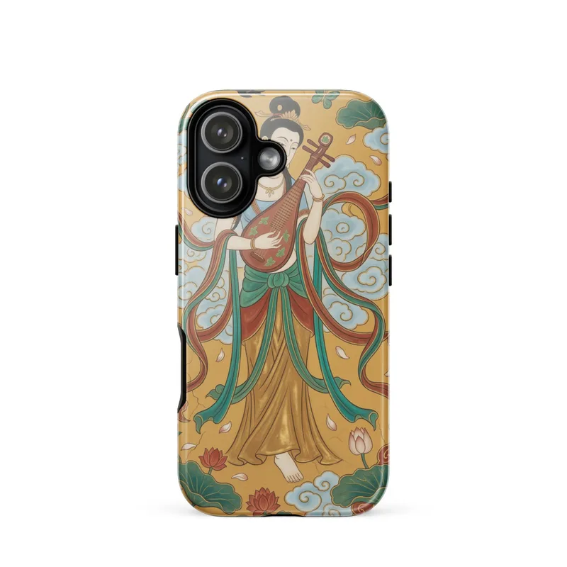 Apsara with Pipa Tough Phone Case, Dunhuang cave fresco style, celestial art, iPhone 15, 16 and 17 case, gift for art lovers