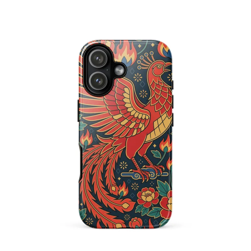 Guochao Phoenix Tough Phone Case, guochao art, Chinese pop-art, iPhone 15, 16 and 17 case, phoenix gift