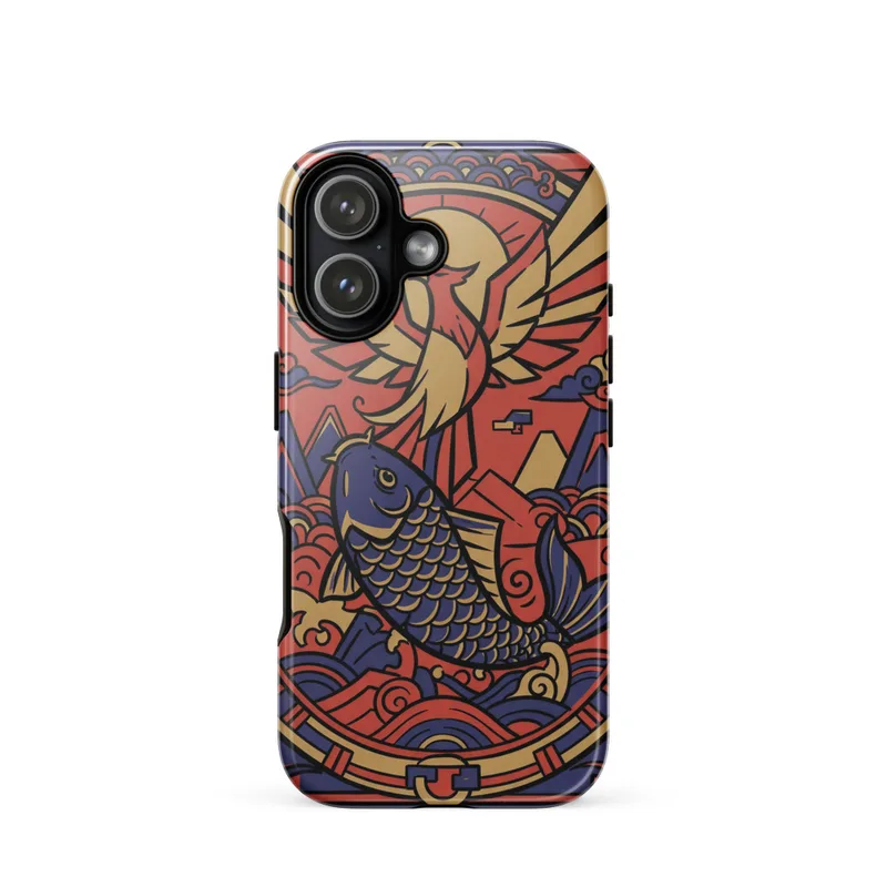 Kunpeng Fish-Bird Tough Phone Case, guochao graphic art, iPhone 15, 16 and 17 case, Chinese streetwear style, gift for design lovers