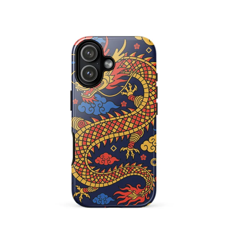 Guochao Dragon 龙 Tough Phone Case, Chinese pop art, dragon gift, iPhone 15, 16 and 17 case, traditional Chinese gift for him