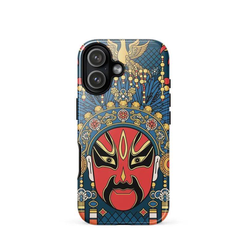 Peking Opera Warrior Mask Tough Phone Case, iPhone 15, 16 and 17 case, guochao pop-art, Chinese art collector gift