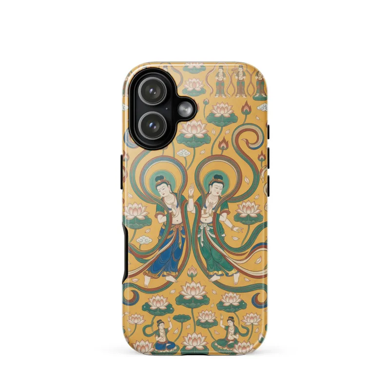 Dancing Apsaras Tough Phone Case, iPhone 15, 16 and 17 case, Dunhuang-inspired art, fresco style, gift for art lovers