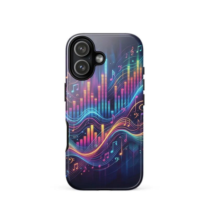 Equalizer Light Bars Tough Phone Case, iPhone 15, 16 and 17 case, abstract music art, vibrant gradient design, gift for music lovers