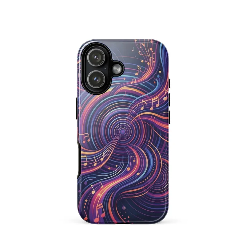 Abstract Music Tough Phone Case, vibrant gradient sound waves, modern graphic design, iPhone 15, 16 and 17 case, music lover gift