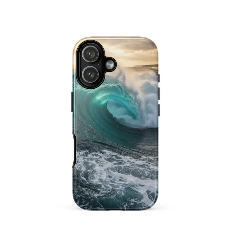 Powerful Ocean Barrel Wave Tough Phone Case, iPhone 15, 16 and 17 case, dramatic nature photography, ocean lover gift