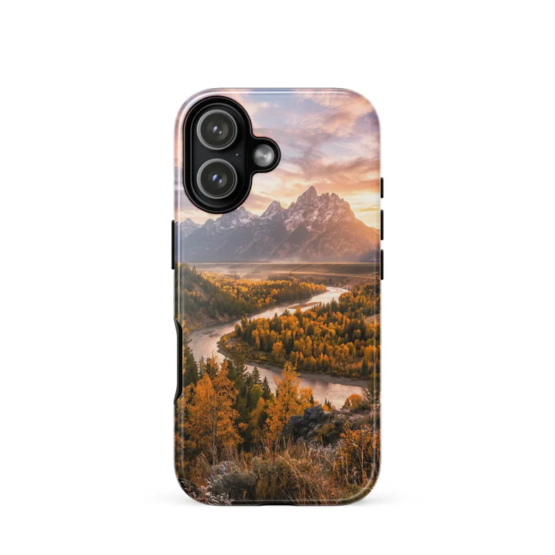 Golden Autumn Valley Tough Phone Case, iPhone 15, 16 and 17 case, landscape photography, nature lover gift, everyday carry
