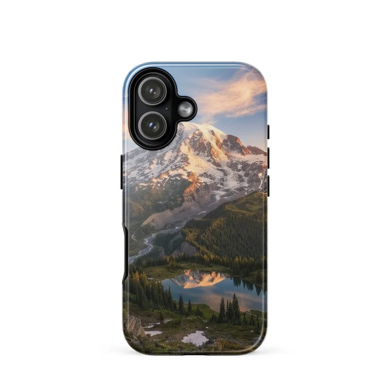 Snow-Capped Peak at Sunrise Tough Phone Case, mountain photography, nature lover gift, scenic iPhone case, iPhone 15, 16 and 17 case