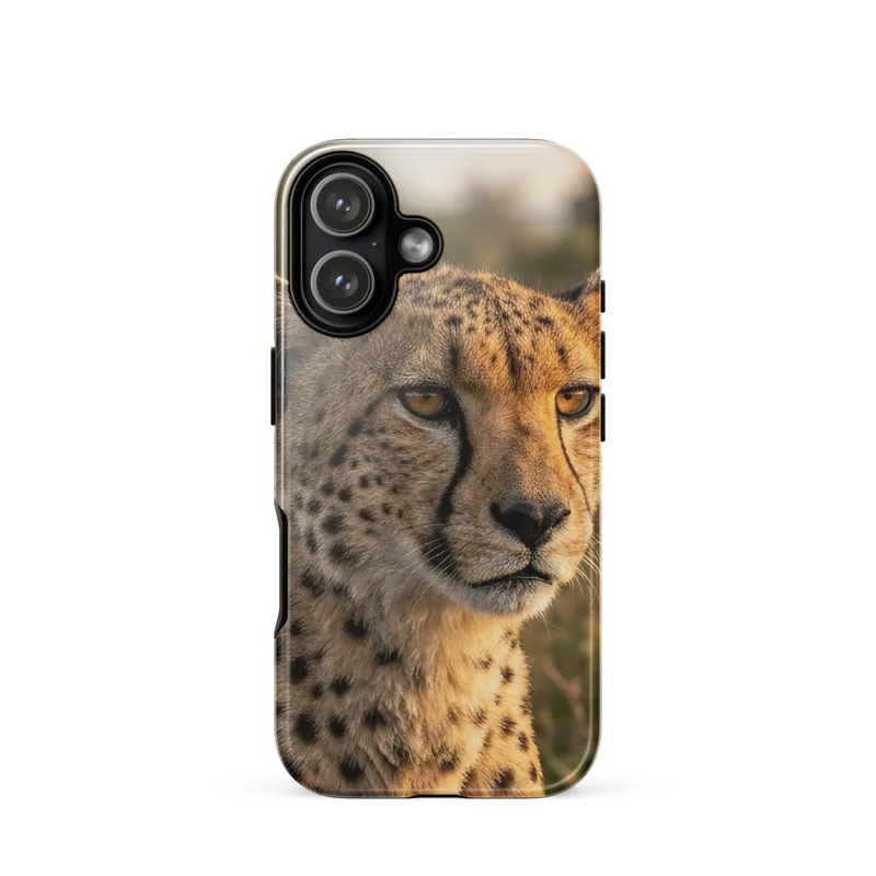 Cheetah Portrait Tough Phone Case, iPhone 15, 16 and 17 case, wildlife photography, animal art, nature lover gift