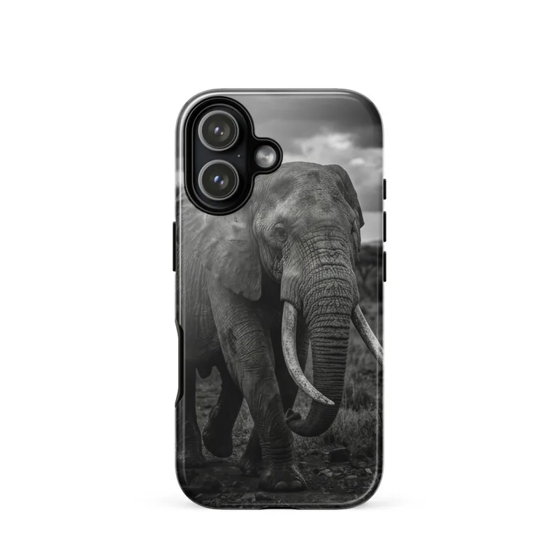 African Elephant Tough Phone Case, iPhone 15, 16 and 17 case, dramatic monochrome wildlife photography, elephant gift