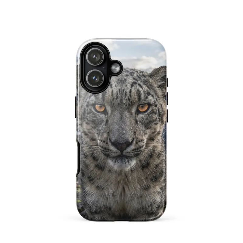 Snow Leopard Tough Phone Case, wildlife photography, photorealistic style, iPhone 15, 16 and 17 case, gift for wildlife lovers