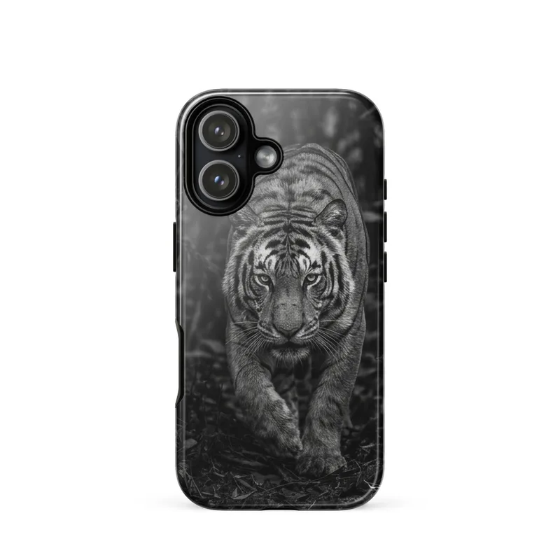Bengal Tiger Tough Phone Case, iPhone 15, 16 and 17 case, black and white wildlife photography, wildlife lover gift