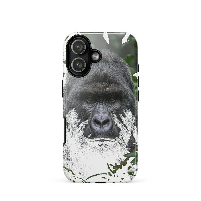 Mountain Gorilla Portrait Tough Phone Case, wildlife photography, dramatic close-up, nature lover gift, iPhone 15, 16 and 17 case