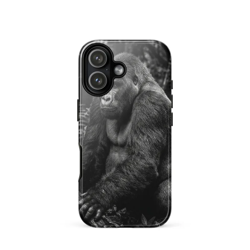 Silverback Gorilla Tough Phone Case, black and white wildlife photography, monochrome gorilla art, gorilla gift, iPhone 15, 16 and 17 case