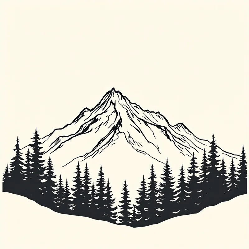 Mountain Ridge Line Art Digital Download, minimalist nature wall art, pine forest decor, cabin room art, gift for hikers