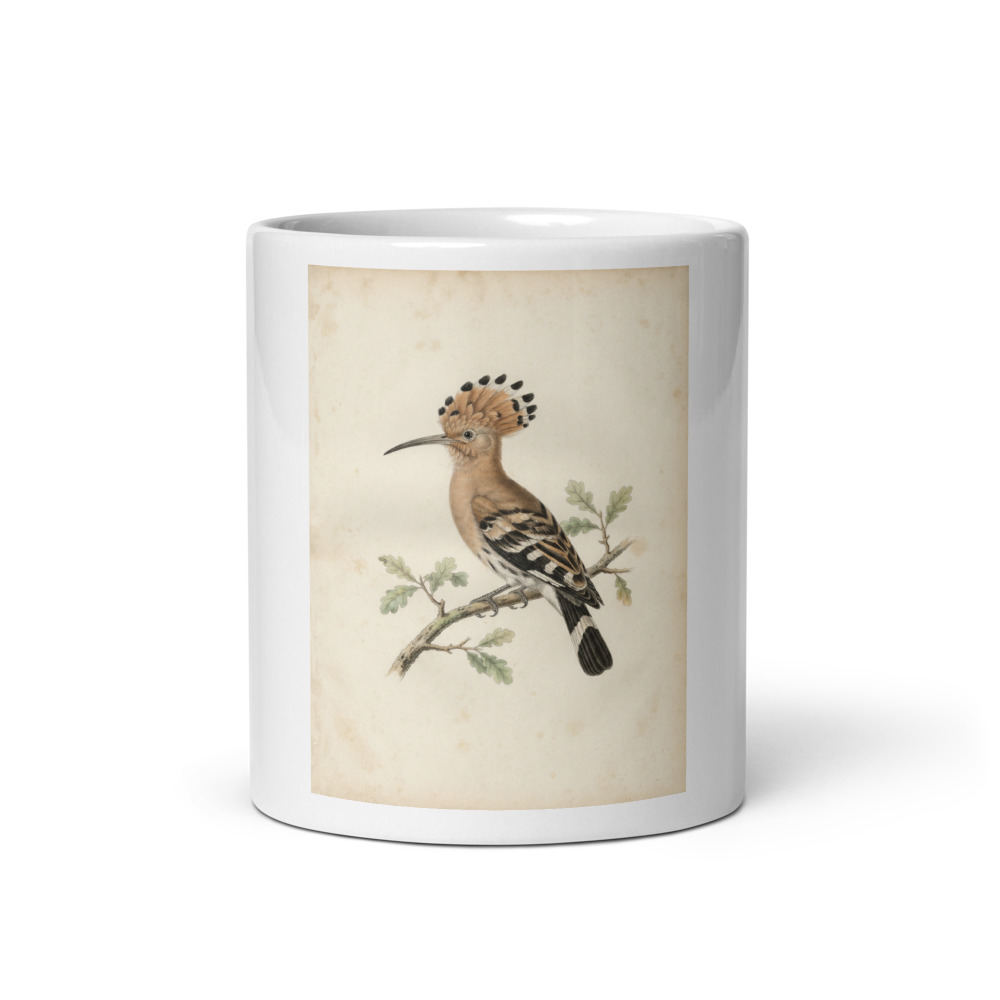 Hoopoe Plate Mug, decorative bird illustration, nature-inspired kitchen drinkware, ceramic mug for bird lovers