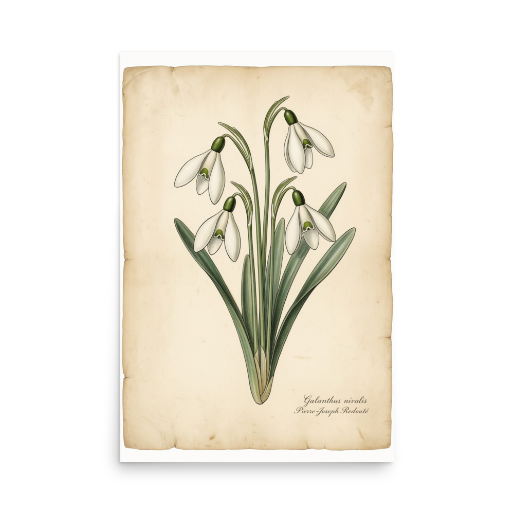 Vintage Snowdrop Botanical Illustration