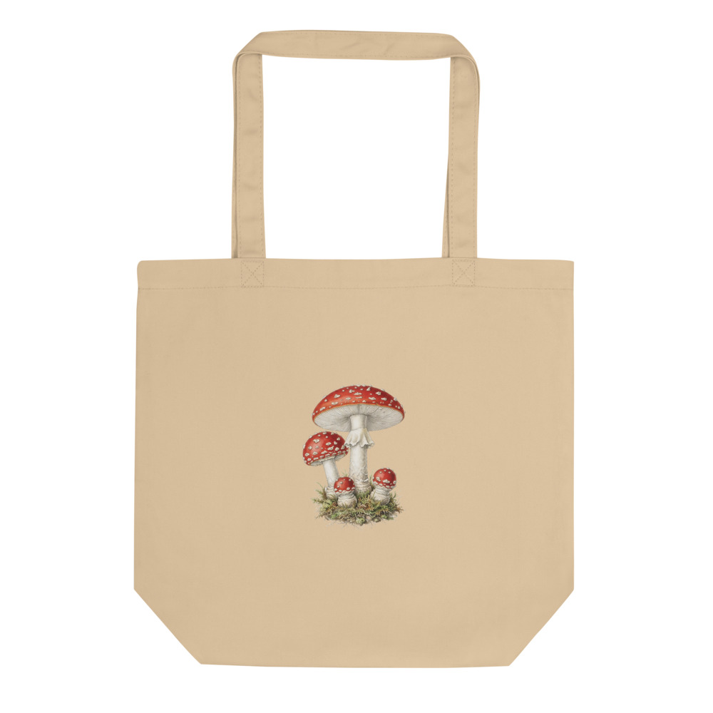 Fly Agaric Study Tote Bag, botanical mushroom illustration, nature lover gift, woodland everyday tote, organic market bag